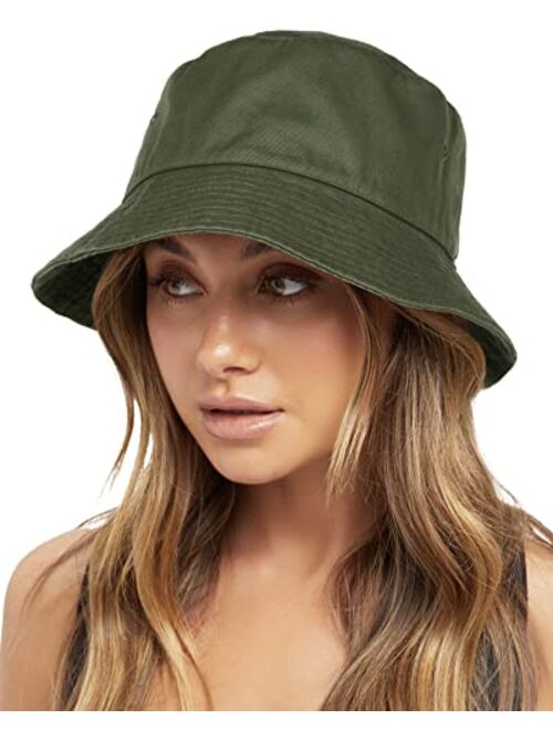 FURTALK Bucket Hats for Women Washed Cotton Packable Summer Beach Sun Hats Mens Womens Bucket Hat with Strings for Travel