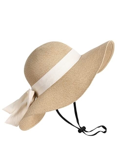 Wide Brim Womens Sun Hat Straw Beach UV Protection Hats Summer Caps UPF50