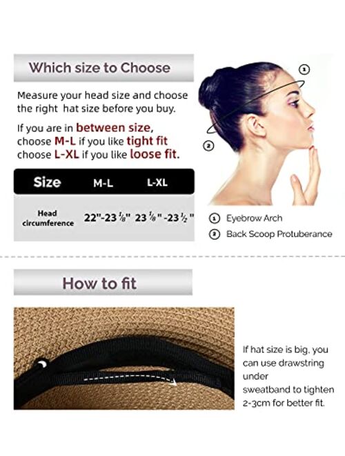 FURTALK Wide Brim Womens Sun Hat Straw Beach UV Protection Hats Summer Caps UPF50+