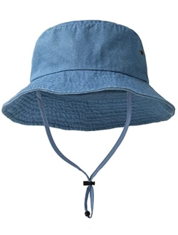 Kids Bucket Hat Cotton Summer Toddler Sun Hat for Boys Girls Bucket Hat with Strings