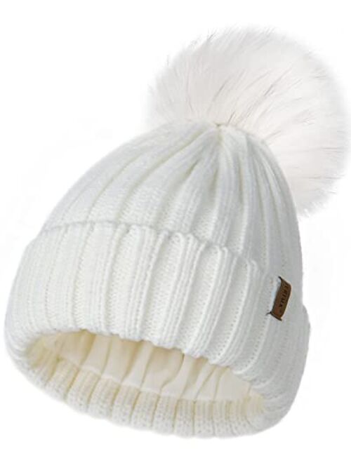 FURTALK Womens Winter Beanie Hat Fleece Lined Faux Fur Pom Pom Knitted Warm Beanie for Women