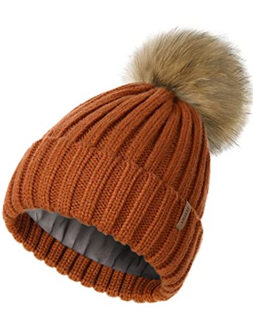 FURTALK Womens Winter Beanie Hat Fleece Lined Faux Fur Pom Pom Knitted Warm Beanie for Women