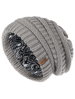 Winter Beanie Hat for Women Satin Lined Cable Knit Chunky Slouchy Beanies Skull Warm Cap