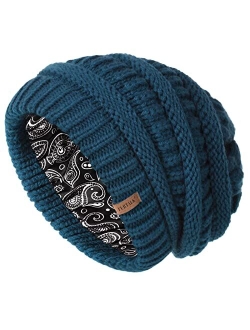 Winter Beanie Hat for Women Satin Lined Cable Knit Chunky Slouchy Beanies Skull Warm Cap