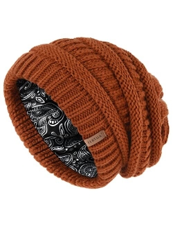 Winter Beanie Hat for Women Satin Lined Cable Knit Chunky Slouchy Beanies Skull Warm Cap