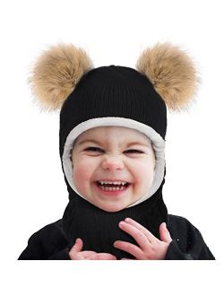 Toddler Winter Hat Baby Girls Boys Winter Beanie Hats Fleece Lined Kids Earflaps Face Warmer Scarf Set Cold Weather Snow Cap