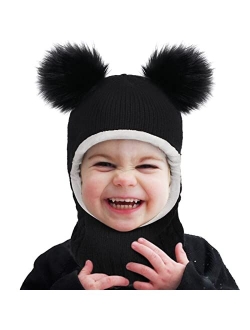 Toddler Winter Hat Baby Girls Boys Winter Beanie Hats Fleece Lined Kids Earflaps Face Warmer Scarf Set Cold Weather Snow Cap