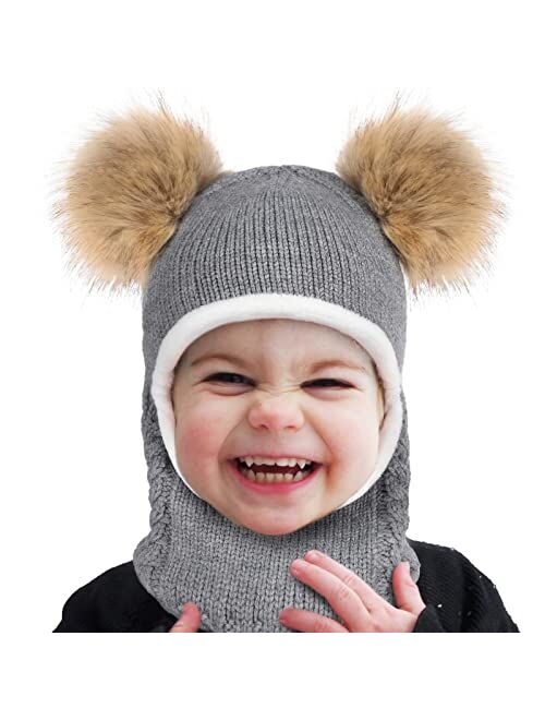 Furtalk Toddler Winter Hat Baby Girls Boys Winter Beanie Hats Fleece Lined Kids Earflaps Face Warmer Scarf Set Cold Weather Snow Cap