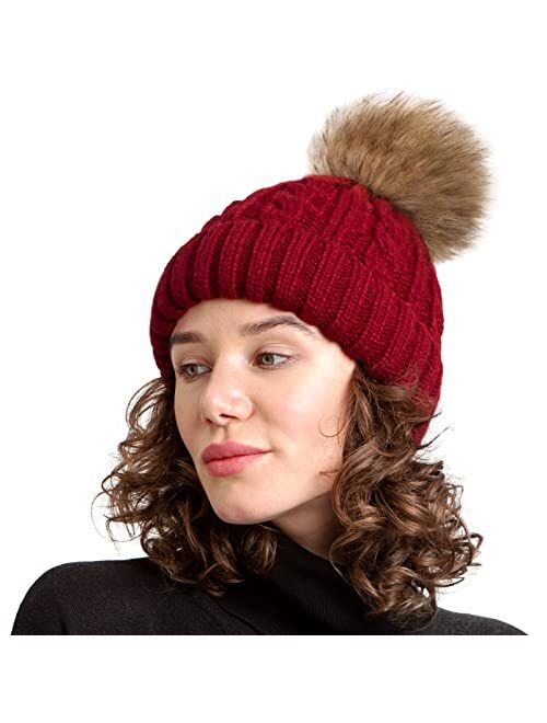 FURTALK Womens Winter Hat Warm Beanie Hat for Women Faux Fuzzy Fur Pom Fleece Lined Cold Weather Knitted Cap