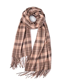 Winter Scarf for Women Shawl Cashmere Feel Tassel Plaid Large Oversized Scarves Wraps