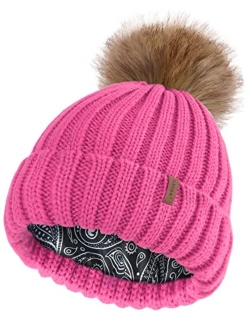 Toddler Beanie Satin Lined Baby Boys Girls Winter Hats Pom Pom Beanies for Kids