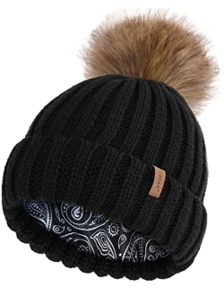 Toddler Beanie Satin Lined Baby Boys Girls Winter Hats Pom Pom Beanies for Kids