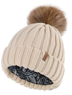 Toddler Beanie Satin Lined Baby Boys Girls Winter Hats Pom Pom Beanies for Kids