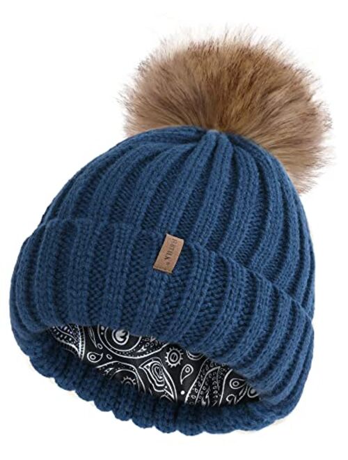 FURTALK Toddler Beanie Satin Lined Baby Boys Girls Winter Hats Pom Pom Beanies for Kids