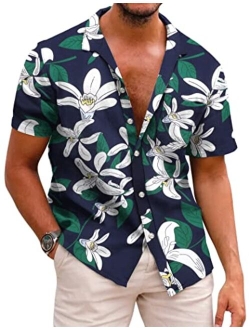 Mens Hawaiian Shirts Short Sleeve Casual Button Down Tropical Beach Shirt