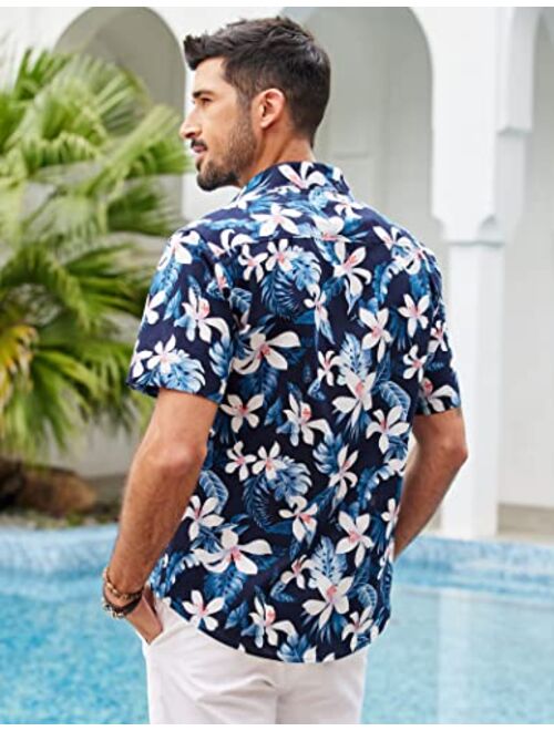 COOFANDY Mens Hawaiian Shirts Short Sleeve Casual Button Down Tropical Beach Shirt