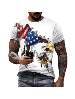 Dzmdip Men's Short Sleeve Patriotic American Design with Eagle and Flag Premium T-Shirt