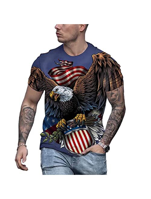 Dzmdip Men's Short Sleeve Patriotic American Design with Eagle and Flag Premium T-Shirt