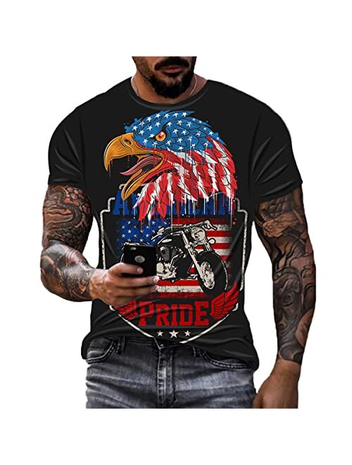 Dzmdip Men's Short Sleeve Patriotic American Design with Eagle and Flag Premium T-Shirt