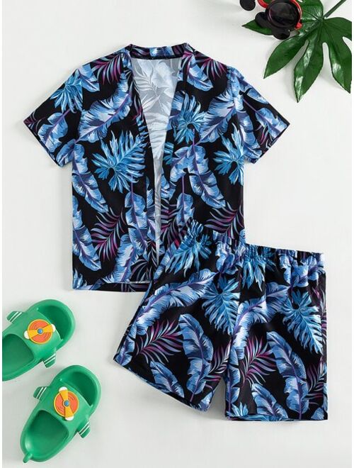 Shein Boys Tropical Print Kimono & Beach Shorts