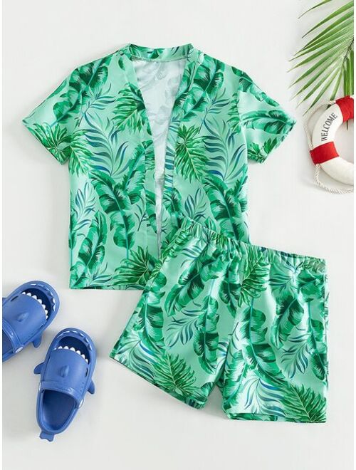 Shein Boys Tropical Print Kimono & Beach Shorts