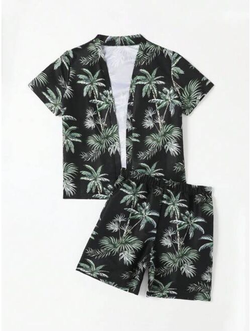 Shein Boys Tropical Print Kimono & Shorts