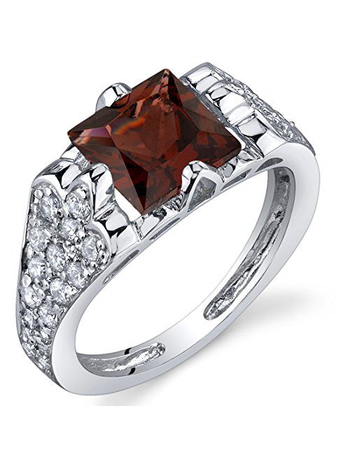 Peora Elegant Opulence 2.00 Carats Garnet Ring in Sterling Silver Sizes 5 to 9