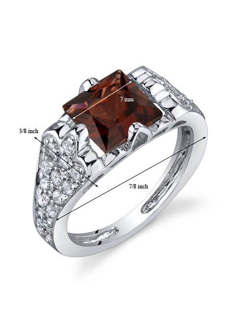 Peora Elegant Opulence 2.00 Carats Garnet Ring in Sterling Silver Sizes 5 to 9