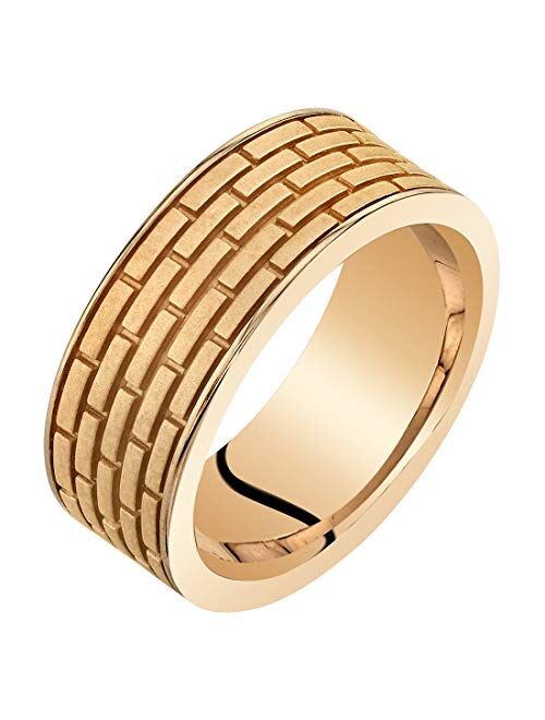 Peora Mens Rose-Tone Sterling Silver Brick Pattern Wedding Ring Band 8mm Comfort Fit Sizes 8 to 14