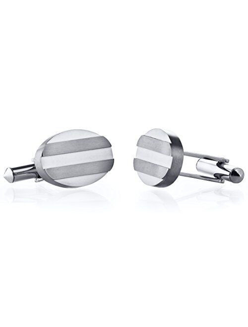 Peora Grooved Brushed Finish Oval Titanium Cufflinks