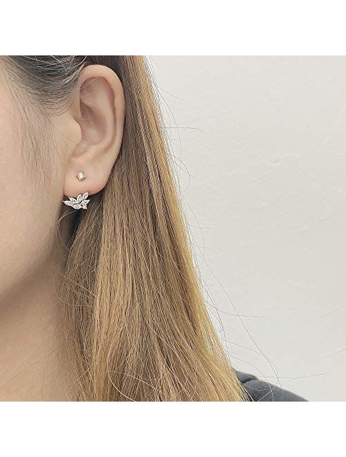 Kakikaki Wing Ear Jacket Earrings in Sterling Silver Cubic Zirconia Front Back Earrings