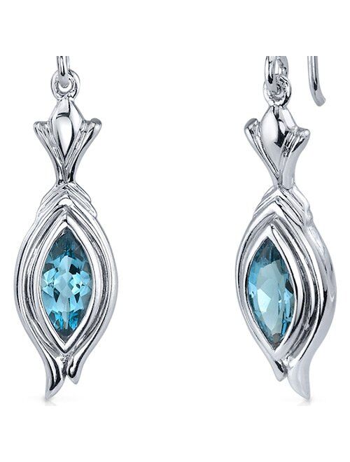 Peora London Blue Topaz Drop Earrings for Women 925 Sterling Silver, Natural Gemstone Birthstone, 1 Carat Total, Marquise Shape, 8x4mm, Fishhooks