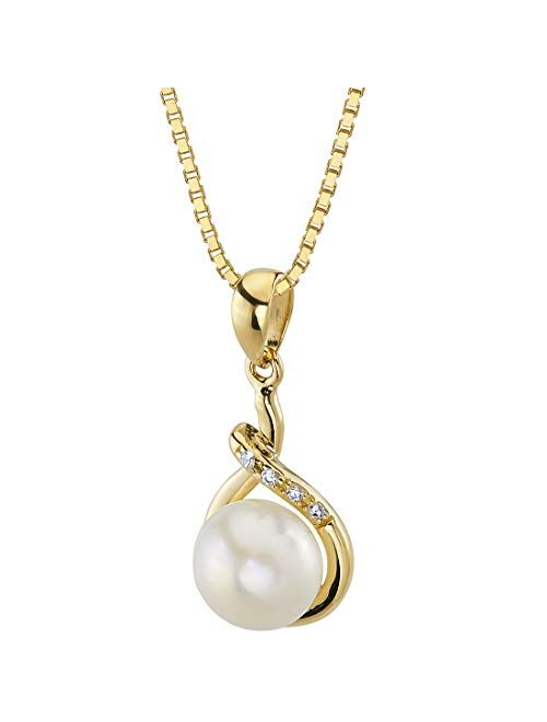 Peora Freshwater Cultured White Pearl Infinity Drop Pendant in 14K Yellow Gold, Round Button Shape, 7mm, Dangle Solitaire Design