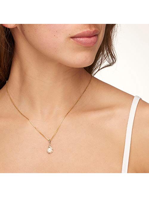 Peora Freshwater Cultured White Pearl Infinity Drop Pendant in 14K Yellow Gold, Round Button Shape, 7mm, Dangle Solitaire Design