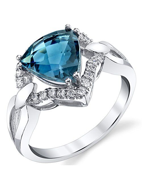 Peora London Blue Topaz Regalia Ring 14K White Gold, 2.50 Carats Trillion Cut, Sizes 5 to 9