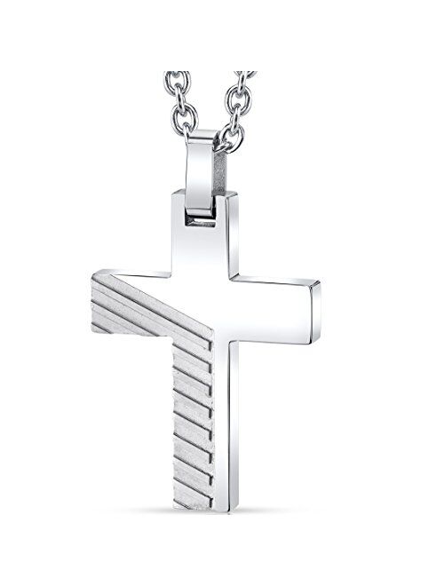 Peora Stainless Steel Latin Cross Pendant Mens Polished Necklace Fathers Day Gift, 22 Inch Chain