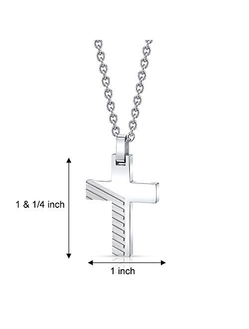 Peora Stainless Steel Latin Cross Pendant Mens Polished Necklace Fathers Day Gift, 22 Inch Chain