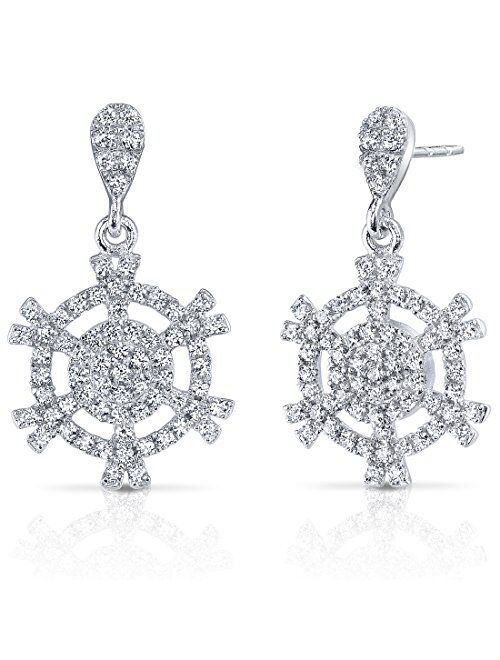 Peora Snowflake Design Machine Cut White CZ Sterling Silver Dangle Earrings