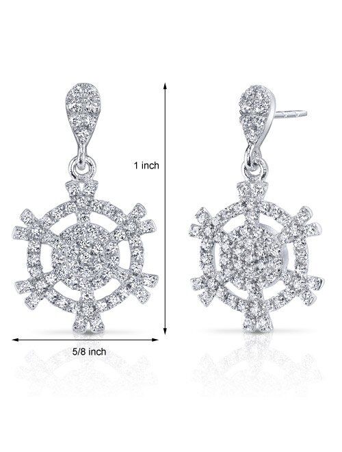 Peora Snowflake Design Machine Cut White CZ Sterling Silver Dangle Earrings