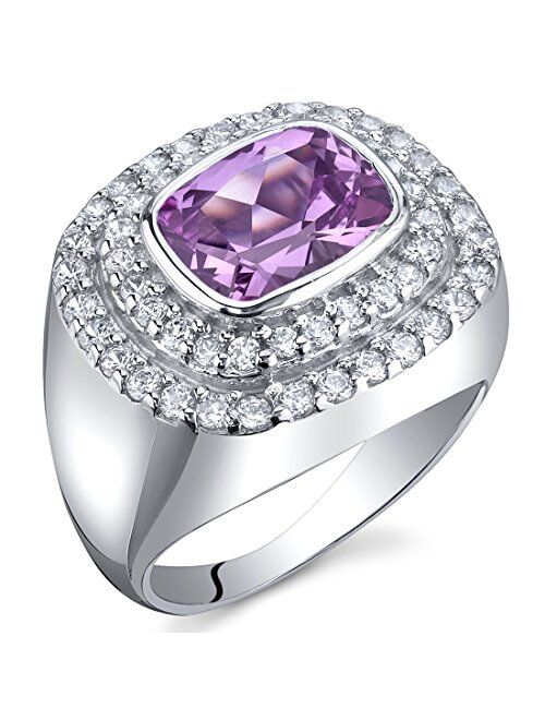 Peora Created Pink Sapphire Cocktail Ring Sterling Silver Rhodium Nickel Finish 2.75 Carats Sizes 5 to 9