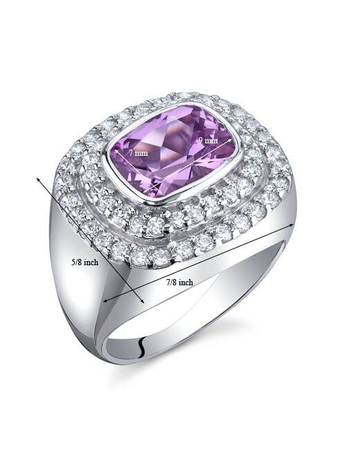 Peora Created Pink Sapphire Cocktail Ring Sterling Silver Rhodium Nickel Finish 2.75 Carats Sizes 5 to 9