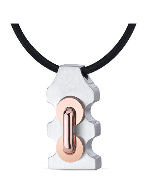 Peora Stainless Steel with Rose Gold-Tone Raised Handlebar Motif Slider Pendant for Men and Women, Hypoallergenic, 20 inch Black Cord