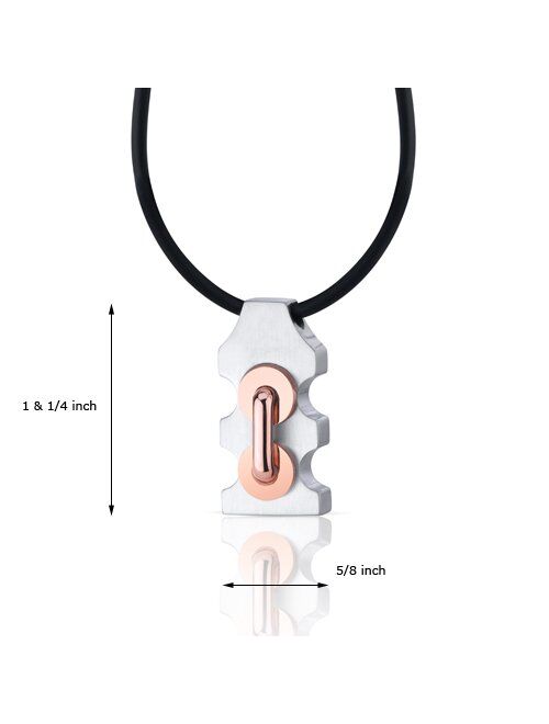 Peora Stainless Steel with Rose Gold-Tone Raised Handlebar Motif Slider Pendant for Men and Women, Hypoallergenic, 20 inch Black Cord