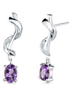 Amethyst Swirl Drop Earrings for Women 925 Sterling Silver, Genuine Gemstone Birthstone, 1.50 Carats total Oval Shape, Hypoallergenic, Friction Backs