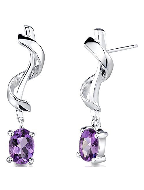 Peora Amethyst Swirl Drop Earrings for Women 925 Sterling Silver, Genuine Gemstone Birthstone, 1.50 Carats total Oval Shape, Hypoallergenic, Friction Backs