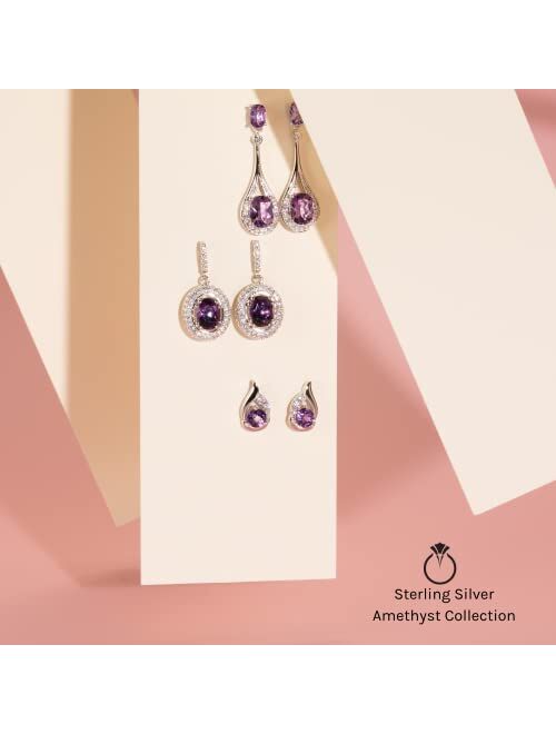 Peora Amethyst Swirl Drop Earrings for Women 925 Sterling Silver, Genuine Gemstone Birthstone, 1.50 Carats total Oval Shape, Hypoallergenic, Friction Backs