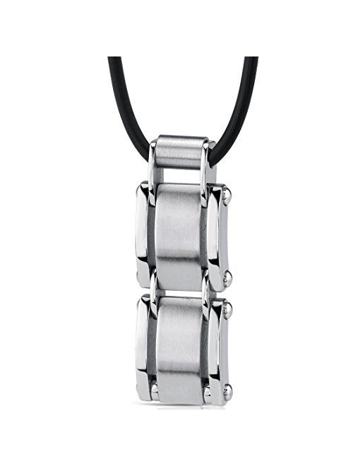 Peora Designer Stainless Steel Geometric Link Bar Pendant for Men, Rivet Accents, 18+2 inch Black Cord