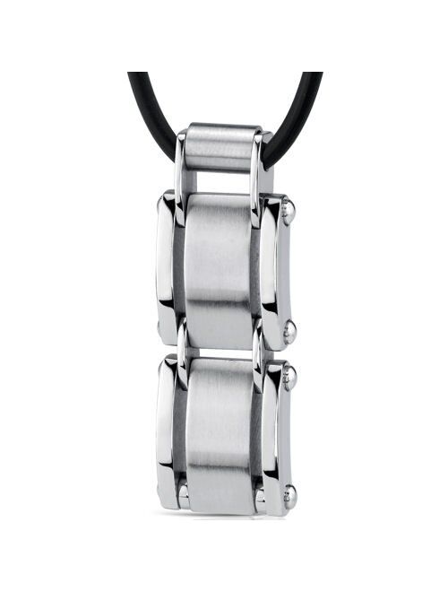 Peora Designer Stainless Steel Geometric Link Bar Pendant for Men, Rivet Accents, 18+2 inch Black Cord