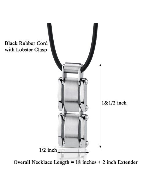 Peora Designer Stainless Steel Geometric Link Bar Pendant for Men, Rivet Accents, 18+2 inch Black Cord