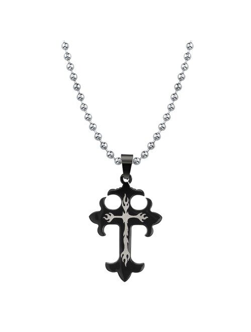 Peora Stainless Steel Gothic Cross Pendant for Men, Black Gunmetal Finish, 18+4 inch Ball Chain